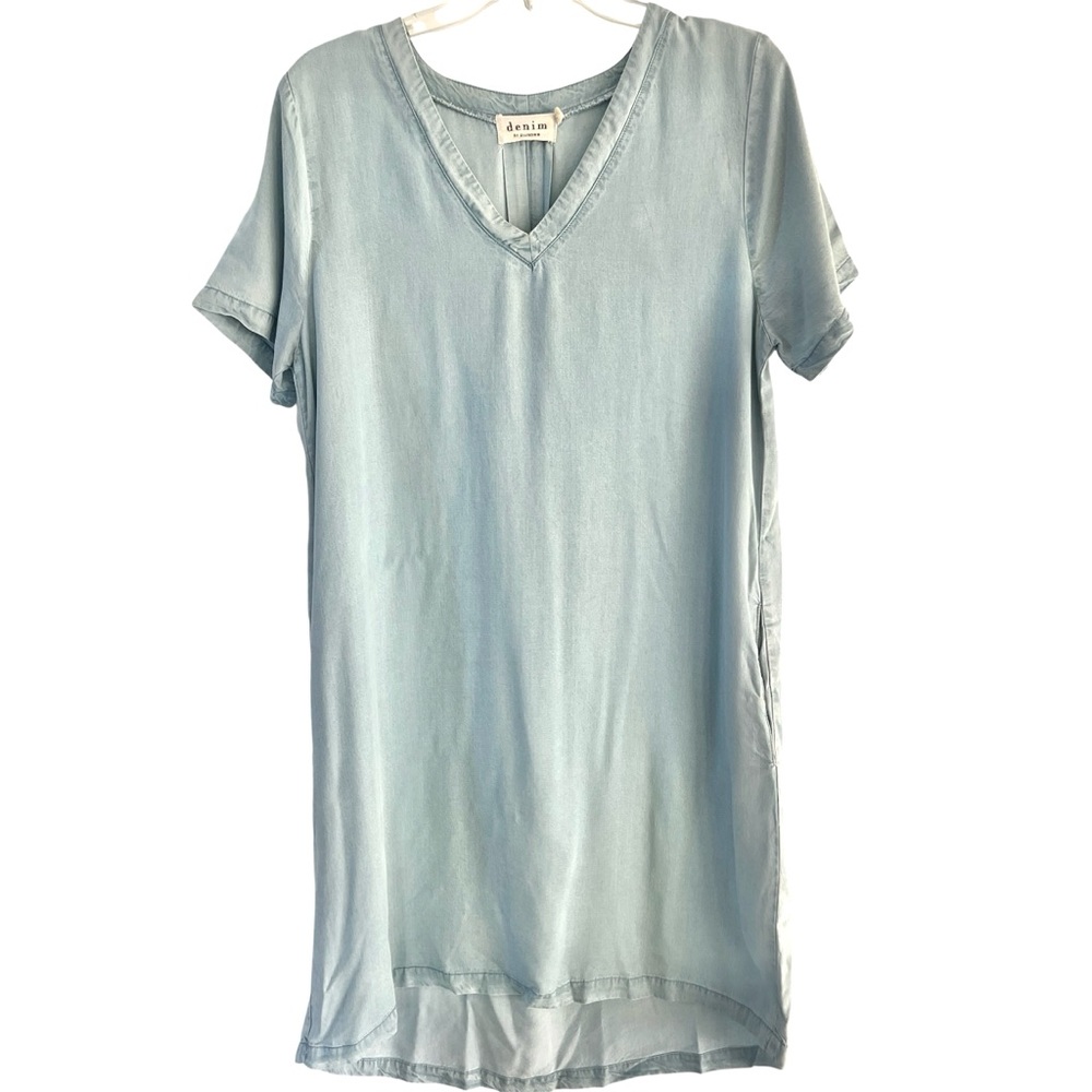 Ellison Denim V-Neck Short Sleeve Dress With Pockets